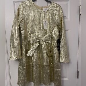 HYACINTH HOUSE: Gold Plisse Carol Bow Mini Dress